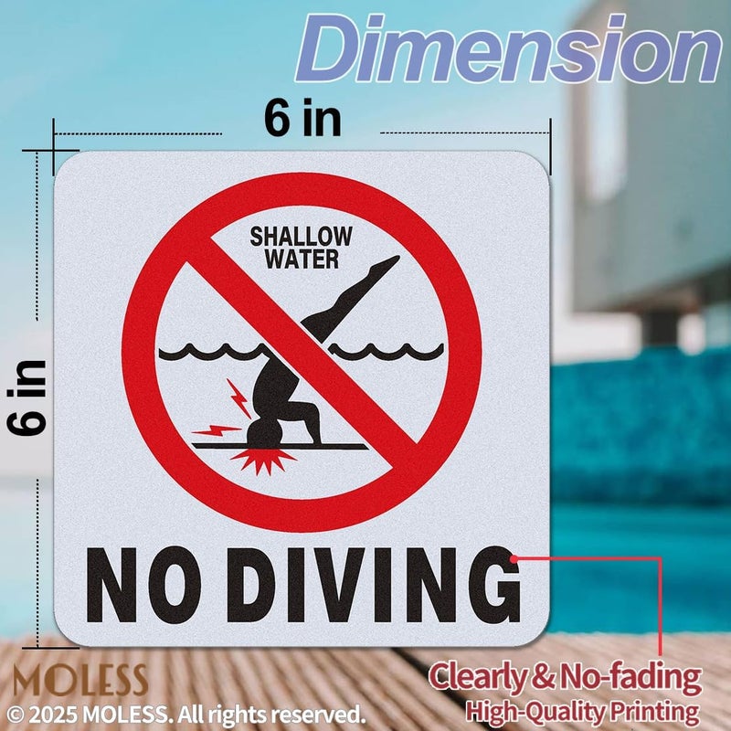 MOLESS NO DIVING Pool Stickers – 6x6″ Anti-Slip Vinyl Tile Stickers for Swimming Pool Safety Signs, Adhesive Pool Depth Markers for Decks, NO DIVING (1 Pack) - Image 2